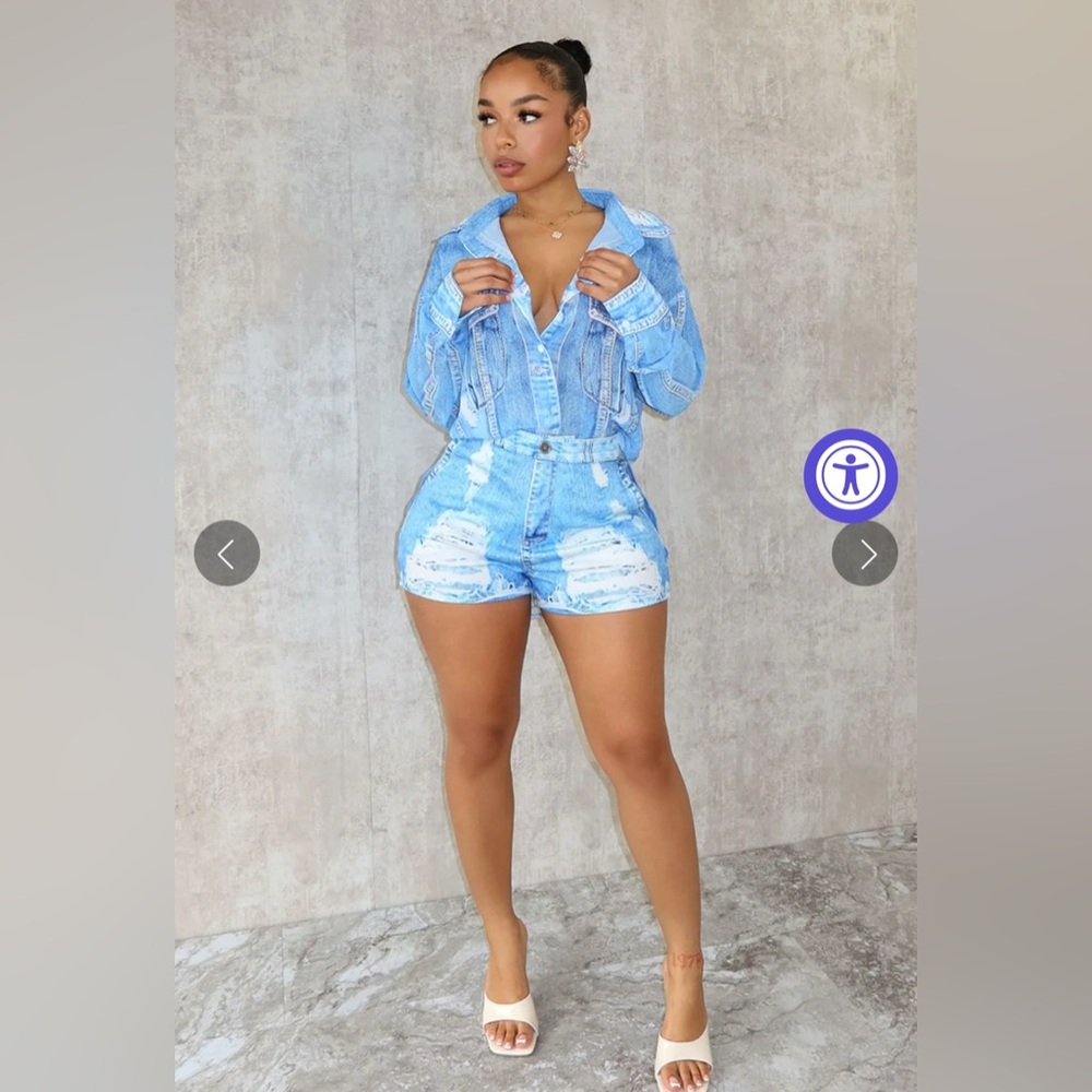 All In Denim Printed Short Set - Picture 2 of 8